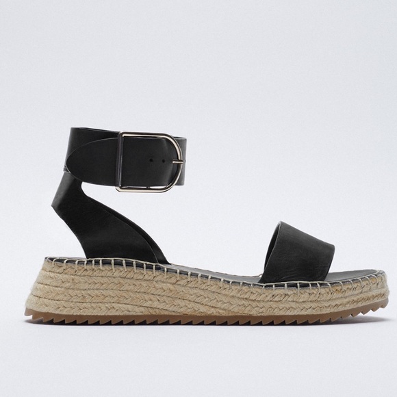 Zara | Shoes | Mini Wedges W Ankle Strap Black Leather | Poshmark